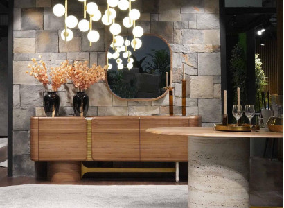 Sideboard Kommode Garnitur Anrichte Spiegel Holz Braun Möbel Design Set